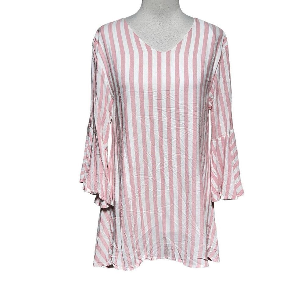 L&B Lucky and Blessed NWT 3/4 Striped Trumpet Sleeve Tunic Blouse Size Small